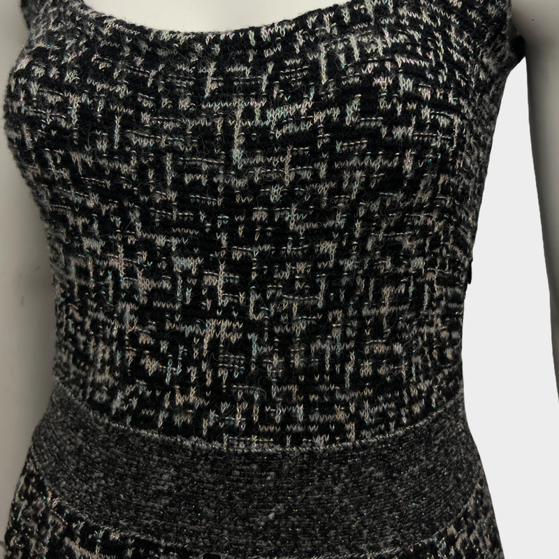 Christian Dior Women's Sleeveless Black and White Wool Tweed Dress