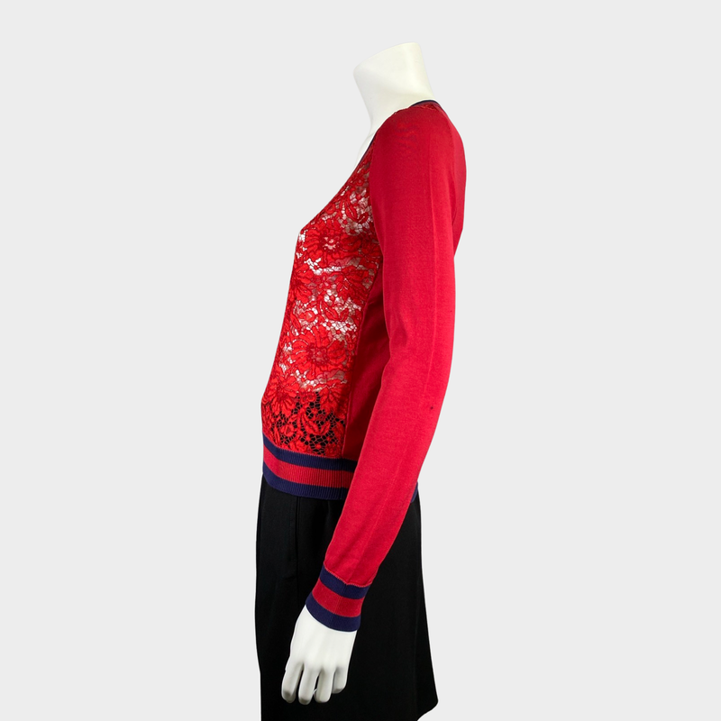 Gucci women's red and blue cotton and lace v-neck jumper