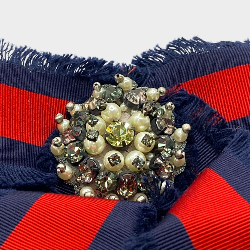 Gucci red and blue bow brooch with stone and crystal detail