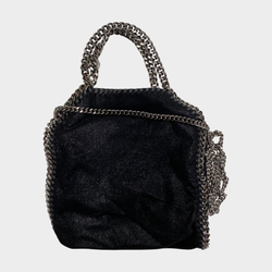 Stella McCartney women's black metallic Mini Falabella bag with silver hardware
