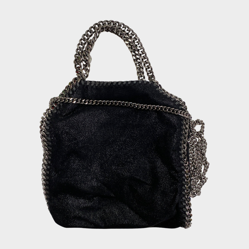 Stella McCartney women's black metallic Mini Falabella bag with silver hardware