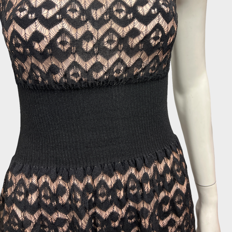 Alaïa Women's Black and Beige Lace Mini Dress