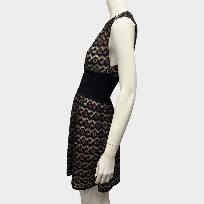 Alaïa Women's Black and Beige Lace Mini Dress