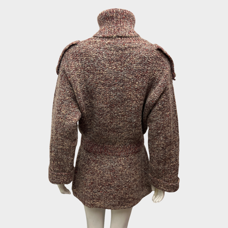 Chanel Women's Turtleneck Burgundy and White Knit Wool Dress