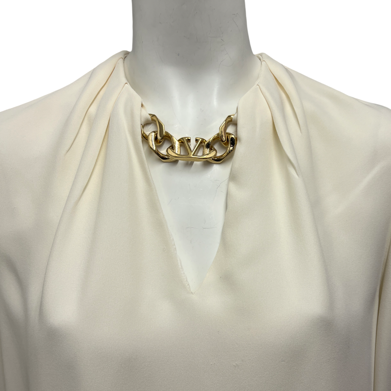 Valentino Women's Logo Chain Cream Silk Dress