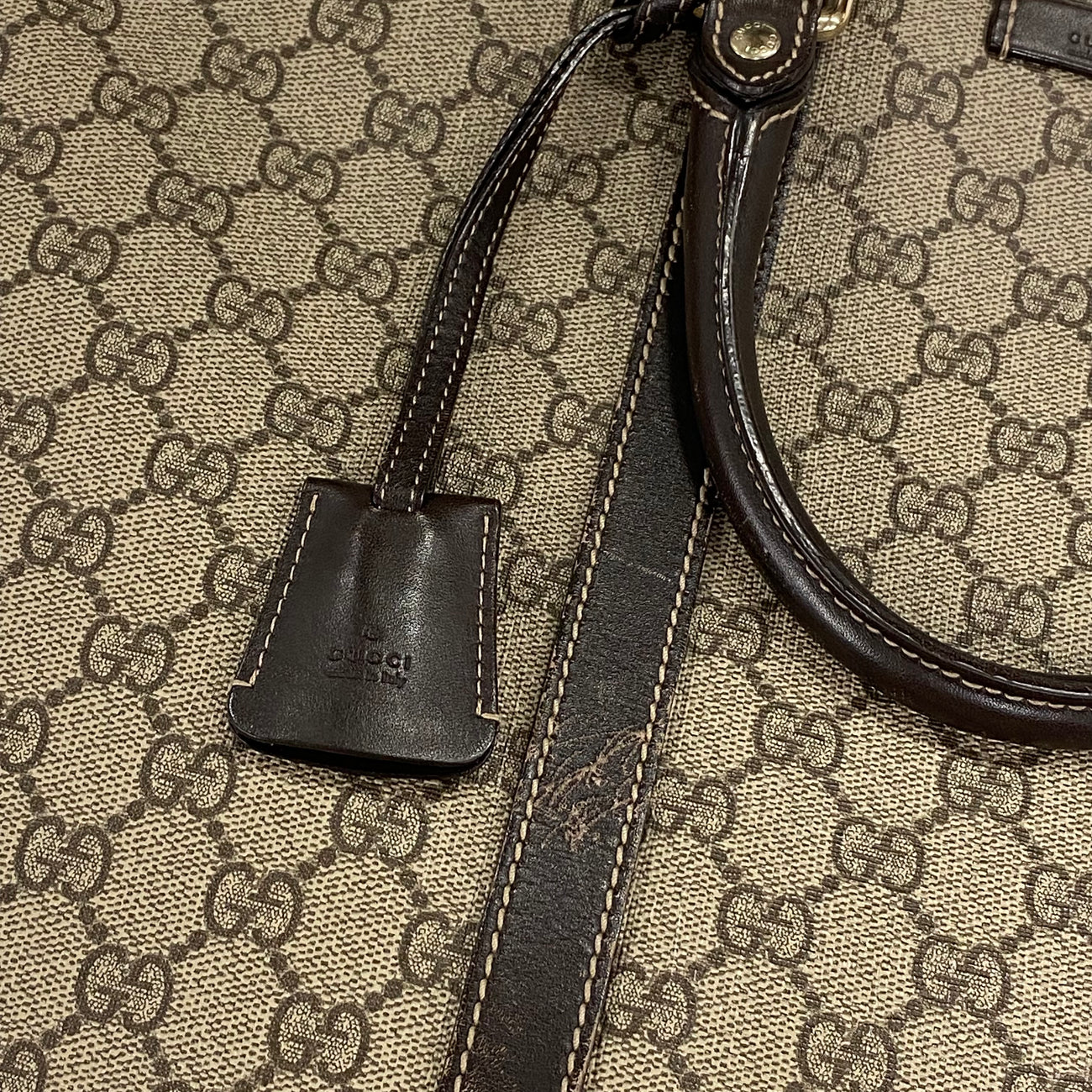 Gucci men's GG monogram beige and brown canvas and leather