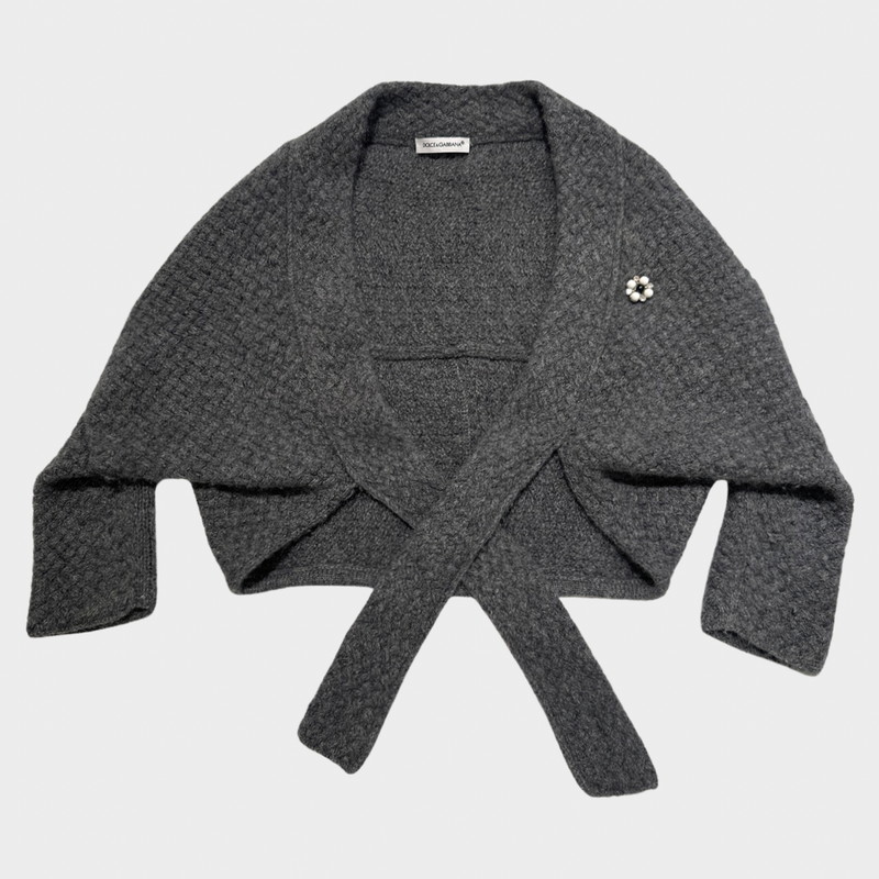 Dolce&Gabbana girl's grey knitted wool cardigan