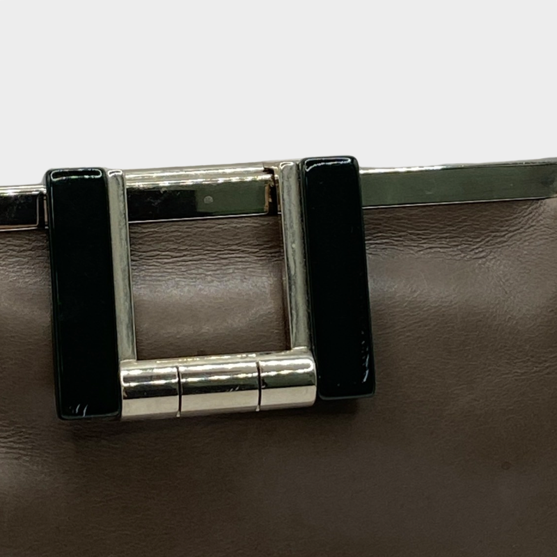 MARNI green leather small pouch with silver-tone hardware