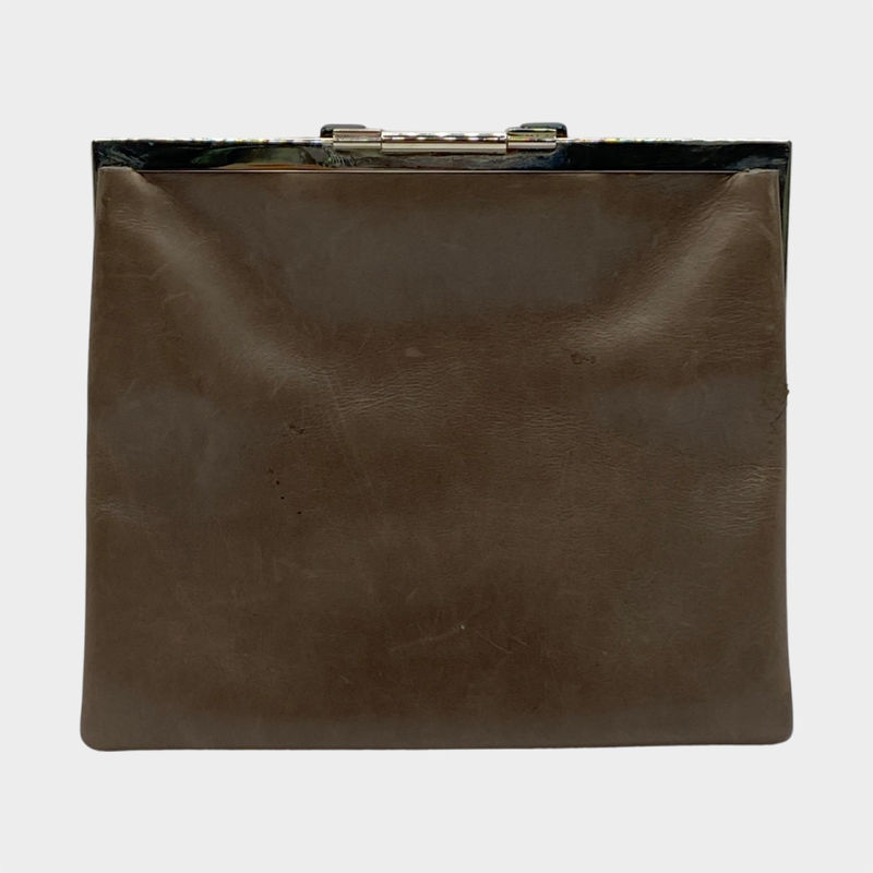 MARNI green leather small pouch with silver-tone hardware