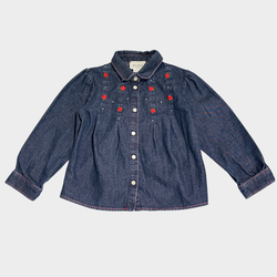 Gucci girl's blue denim cotton shirt with roses embroidery