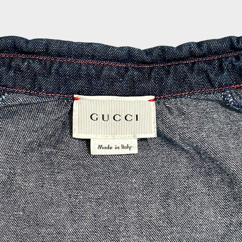 Gucci girl's blue denim cotton shirt with roses embroidery