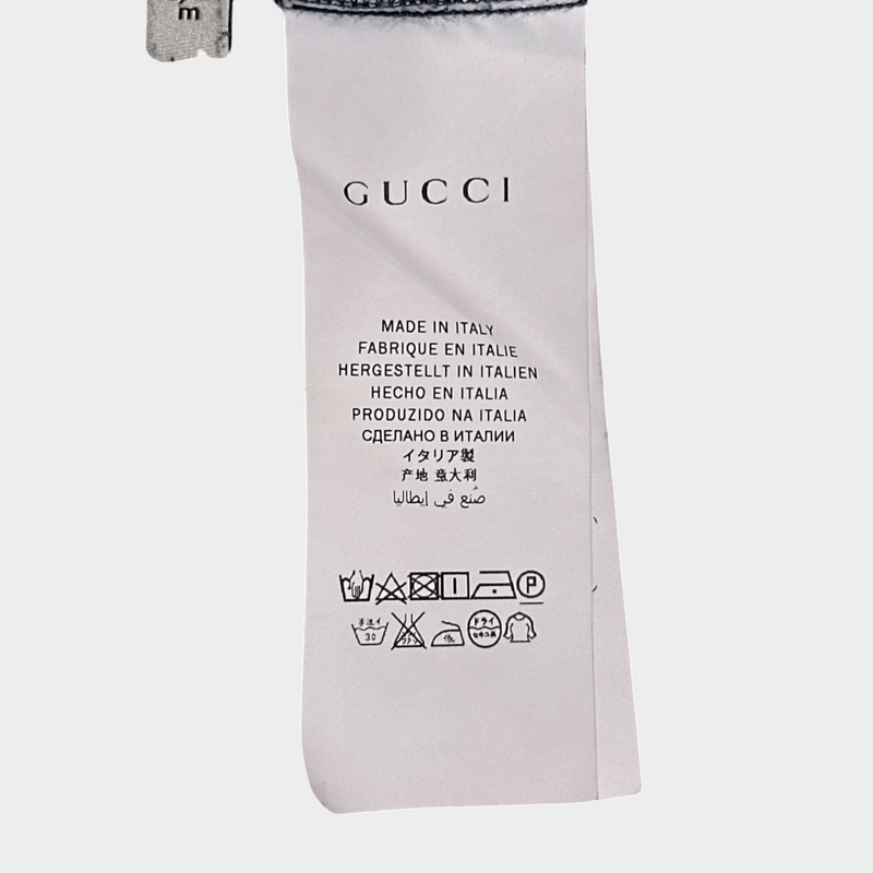 Gucci girl's blue denim cotton shirt with roses embroidery
