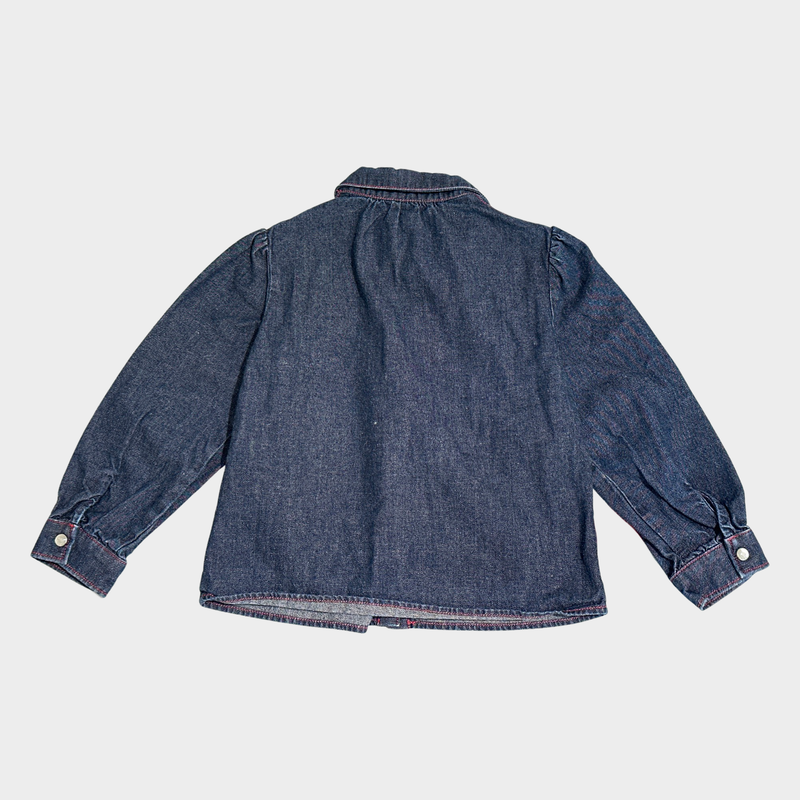 Gucci girl's blue denim cotton shirt with roses embroidery