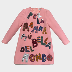 Dolce&Gabbana girl's pink wool lettering dress