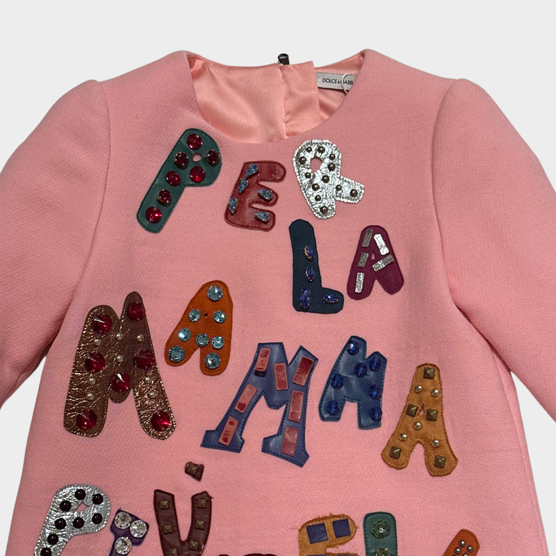 Dolce&Gabbana girl's pink wool lettering dress