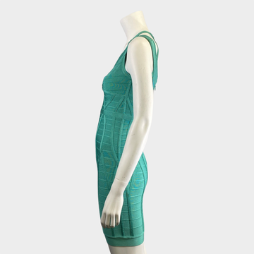 Herve Leger turquoise panelled bandage mini dress Loop Generation Herve Leger turquoise panelled bandage mini dress Loop Generation