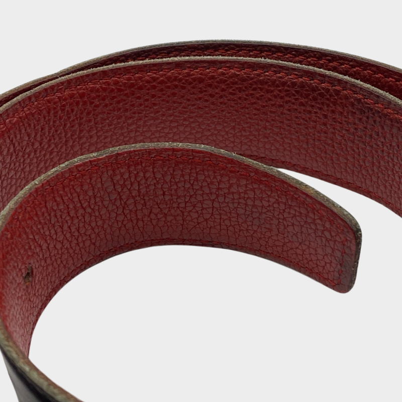 Hermès women's black and red reversible leather belt with silver buckle