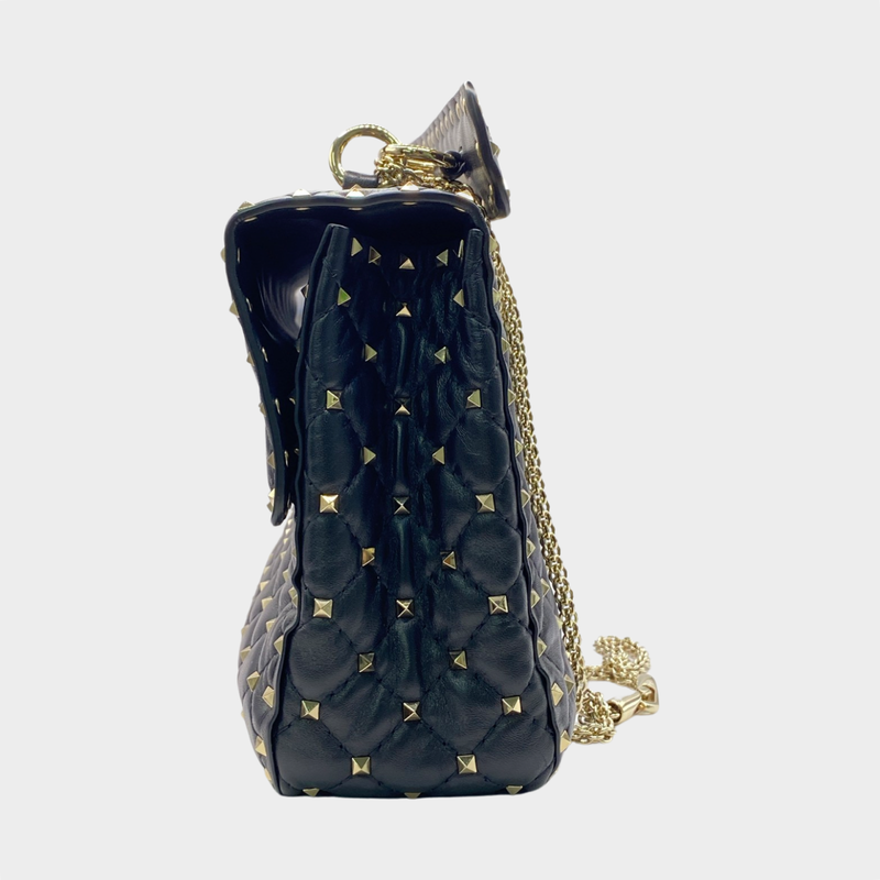 Valentino women's black Jumbo Rockstud Spike leather bag with gold hardware