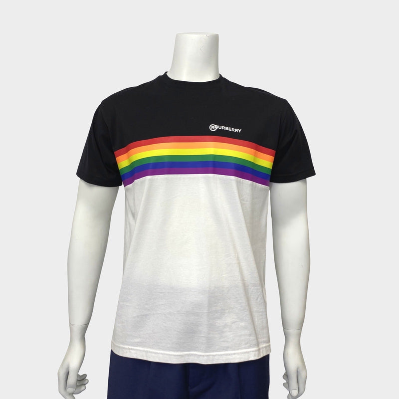 Burberry men's oversized black and white rainbow and logo cotton t-shirt