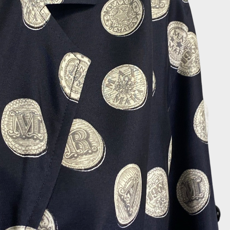Max Mara navy coin print wrap-style midi dress