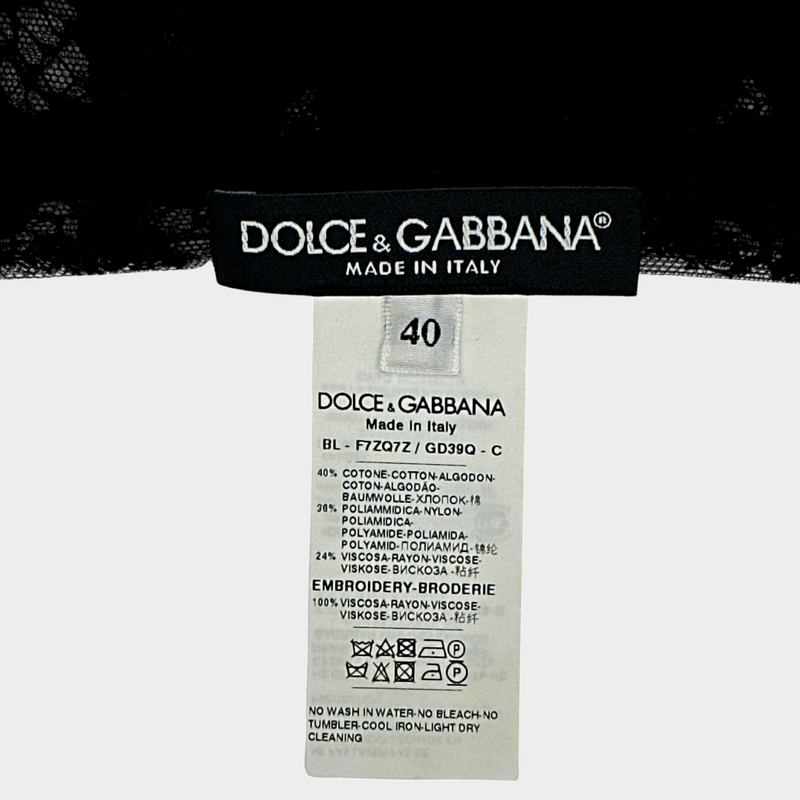 DOLCE&GABBANA women's black lace and multicoloured embroidery silk blouse