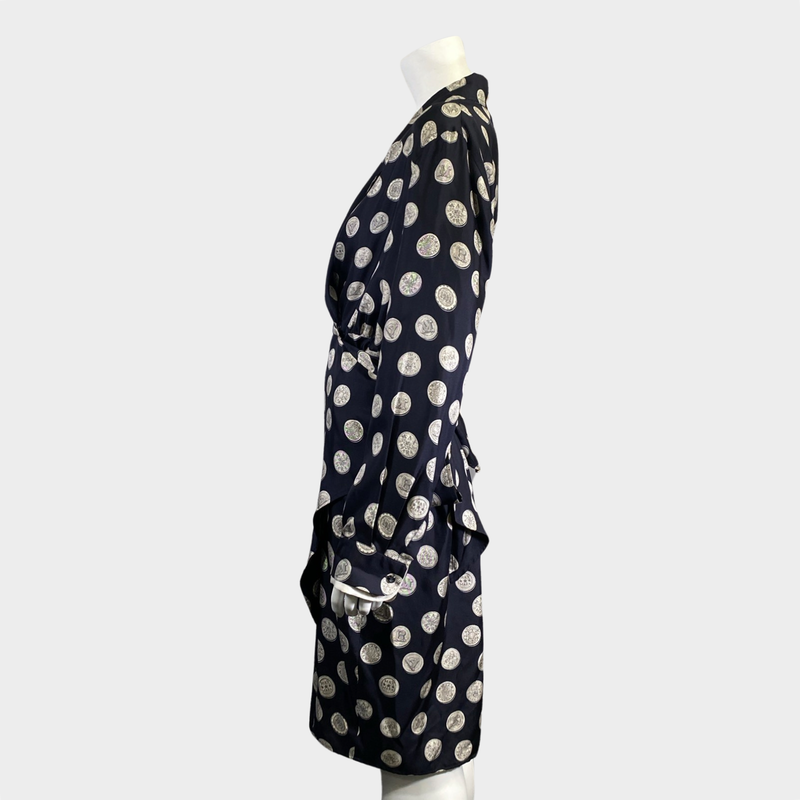 Max Mara navy coin print wrap-style midi dress