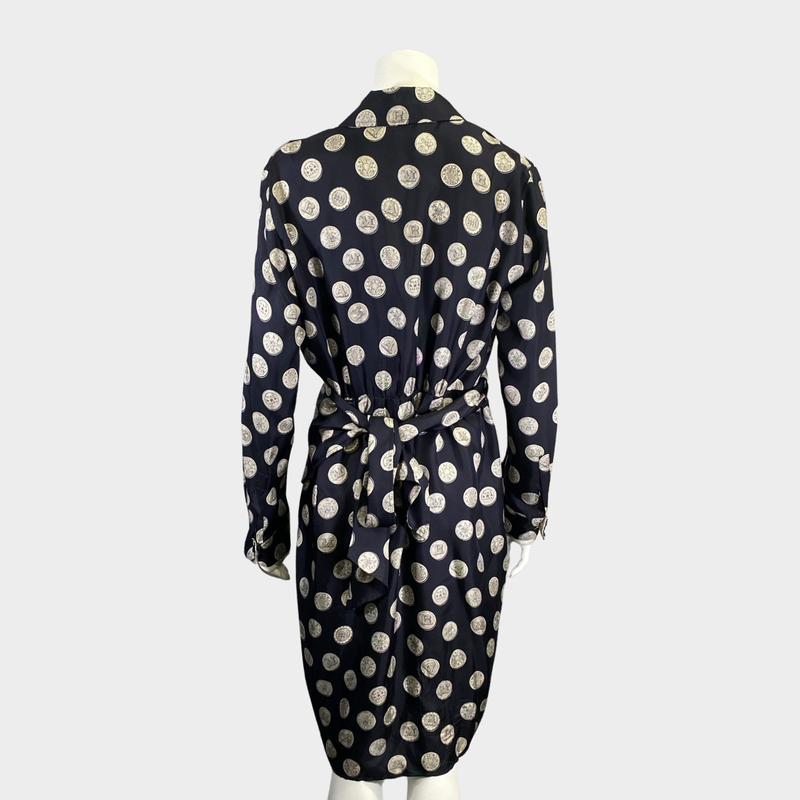 Max Mara navy coin print wrap-style midi dress