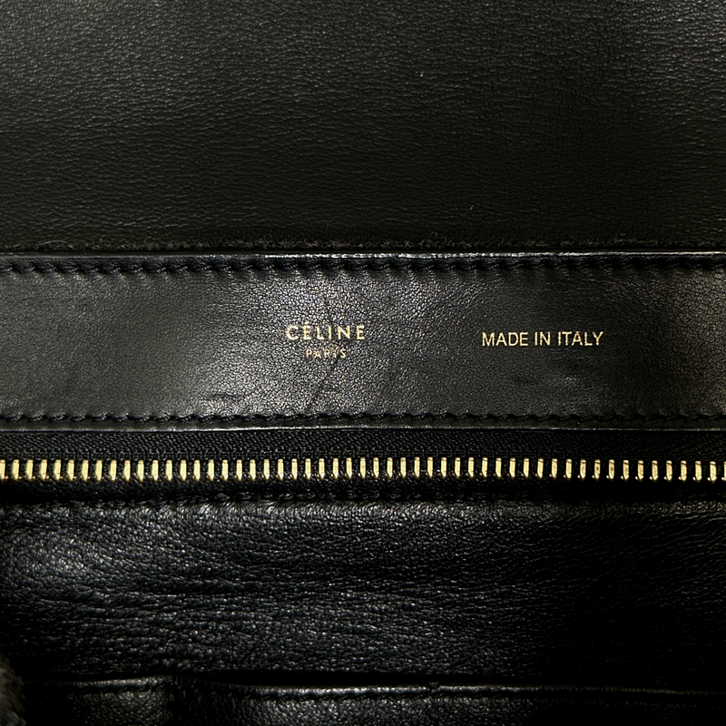 CÉLINE women's medium black Trapeze leather and charcoal wool handbag with gold hardware