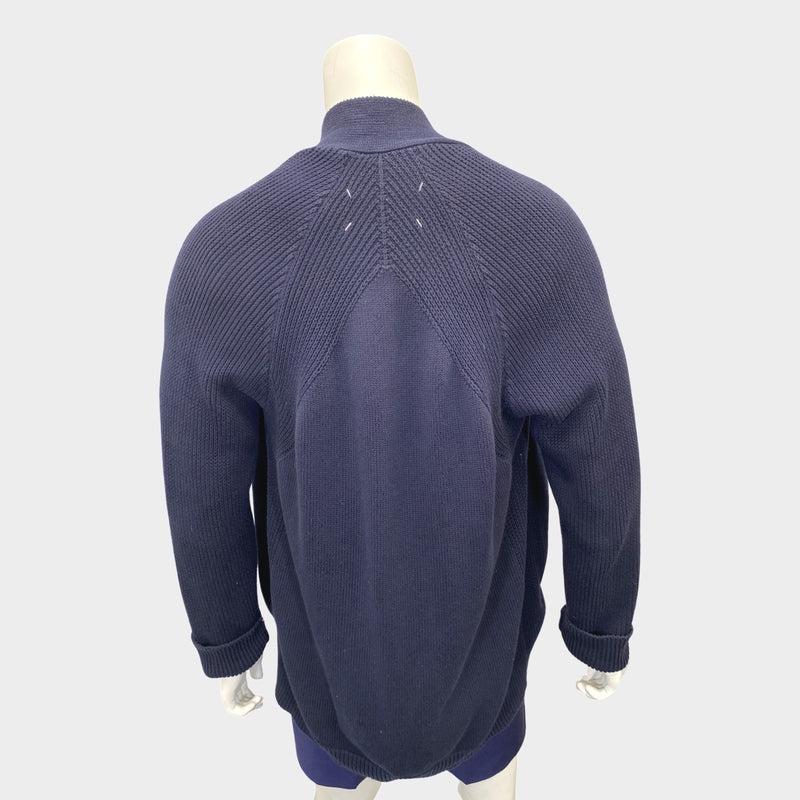 Maison Margiela men's loose-fit navy wool buttonless cardigan