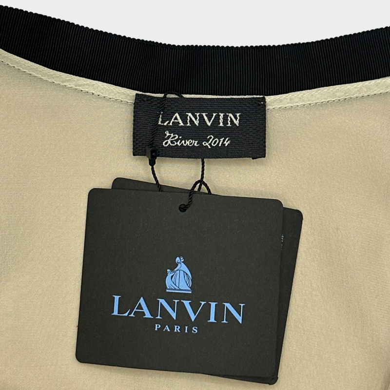 Lanvin women's ecru silk sleeveless blouse with black bow and rose detail