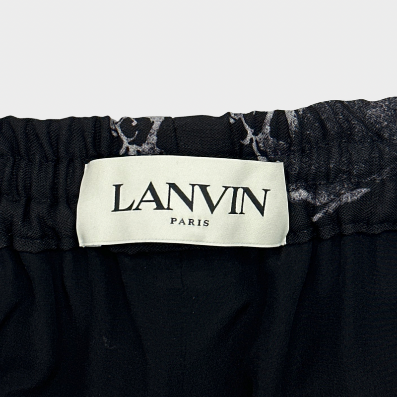 LANVIN women's black and white mother and child print silk palazzo trousers
