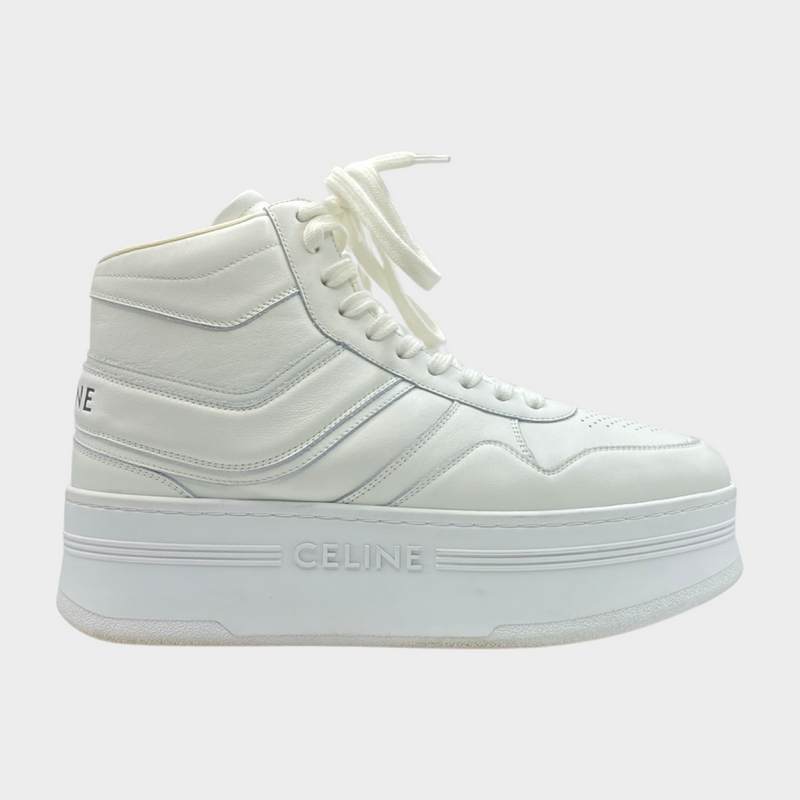 Celine women's white leather Wedge High Top platform trainers