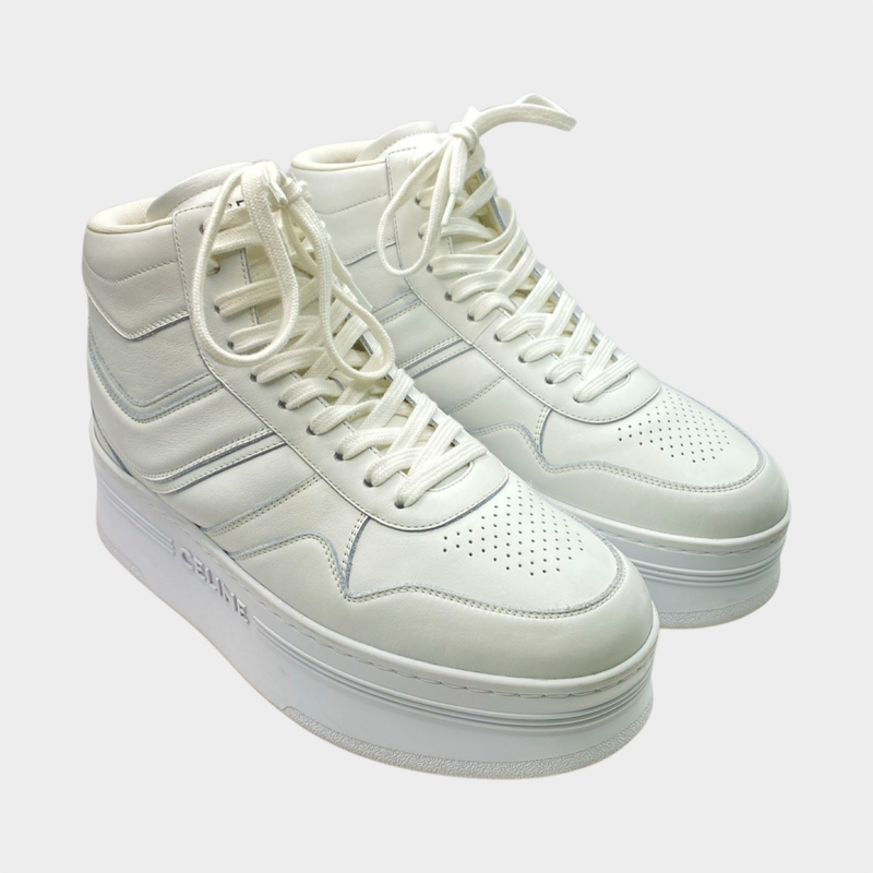 Celine women's white leather Wedge High Top platform trainers