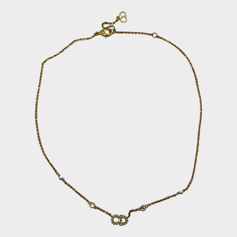 Christian Dior women's gold-tone necklace with crystals and pearls