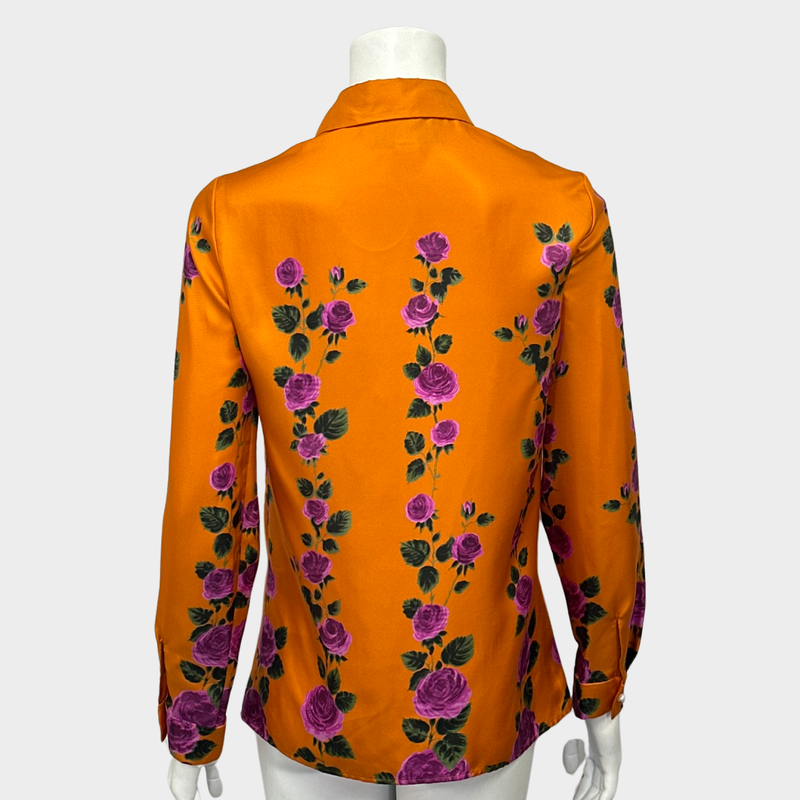 Gucci women's orange and roses print silk shirt