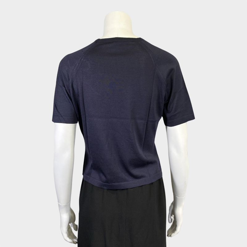 Hermes women's navy silk knitted top