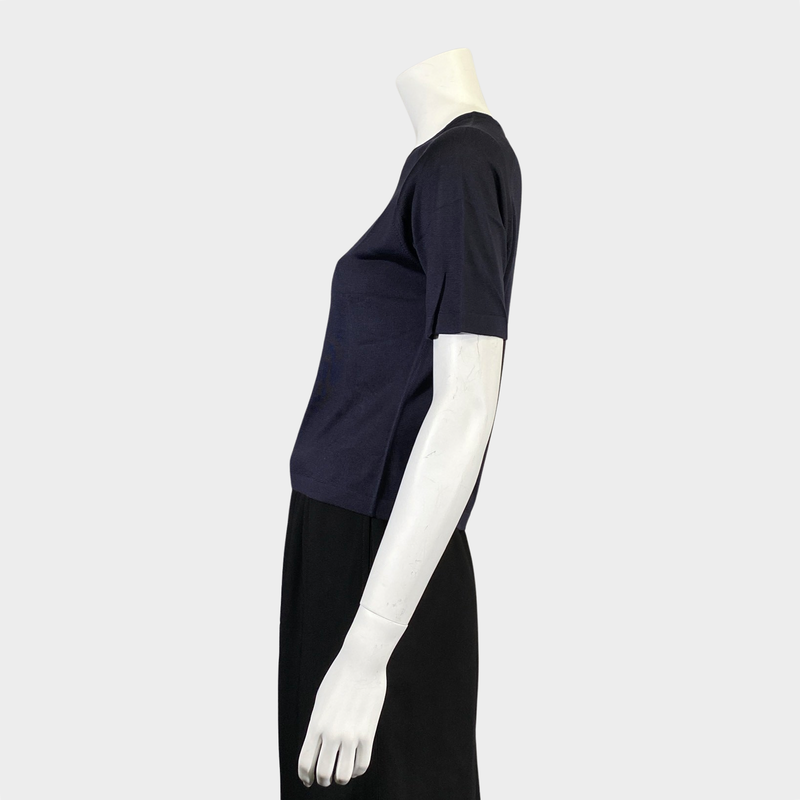 Hermes women's navy silk knitted top