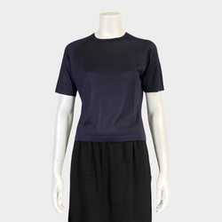 Hermes women's navy silk knitted top