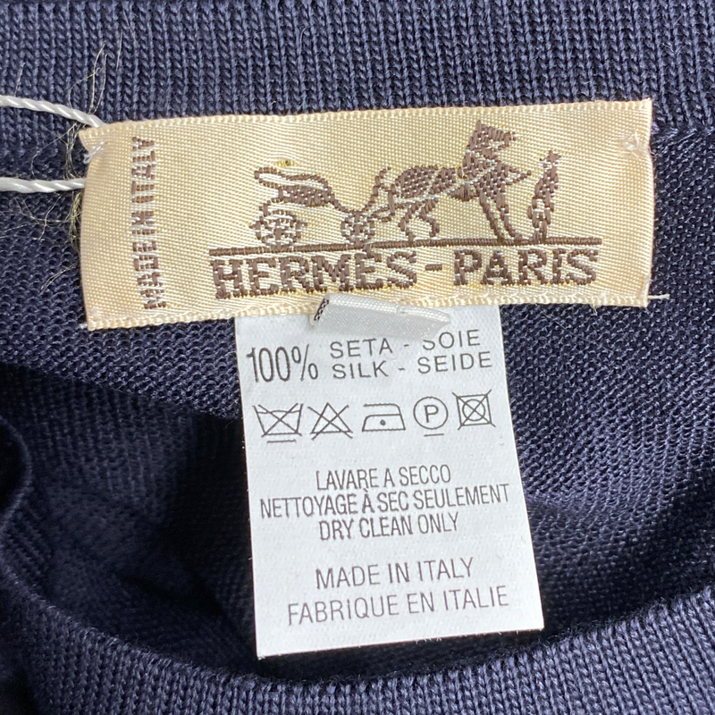 Hermes women's navy silk knitted top