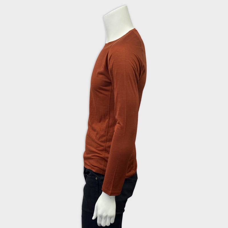 Loro Piana Men's Burnt Orange Wool Long-Sleeve Shirt