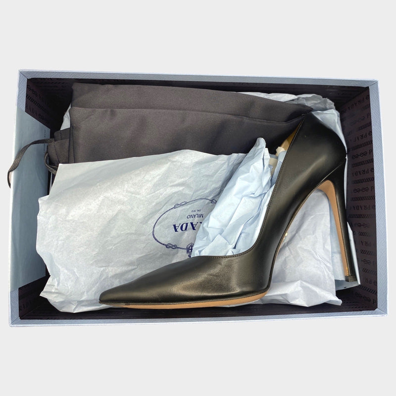 Prada black leather point-toe pumps