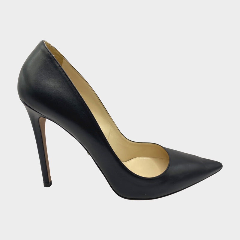 Prada black leather point-toe pumps