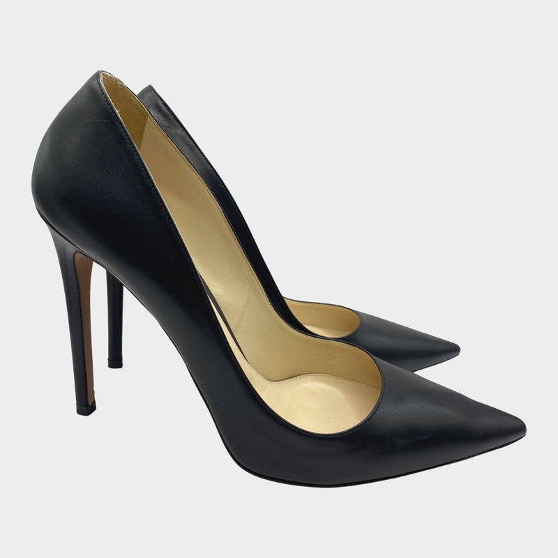Prada black leather point-toe pumps