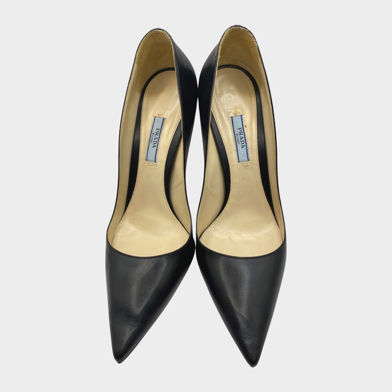Prada black leather point-toe pumps