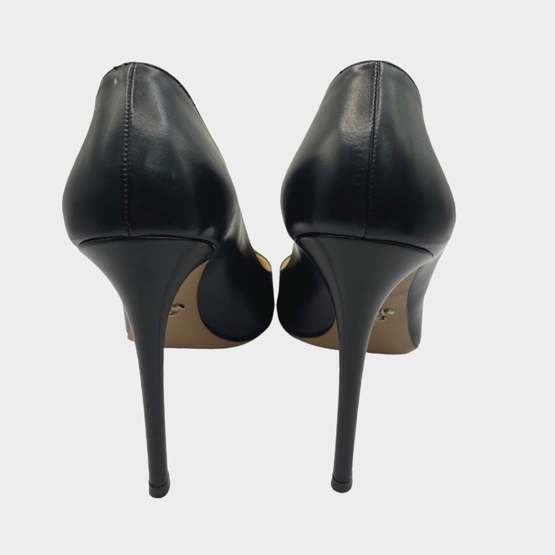 Prada black leather point-toe pumps