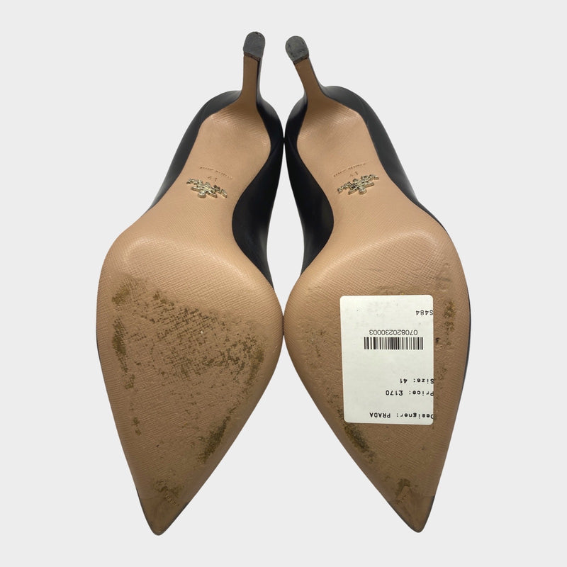 Prada black leather point-toe pumps