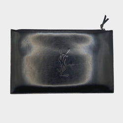 Yves Saint Laurent 'Rive Gauche' women's black patent leather envelope clutch handbag
