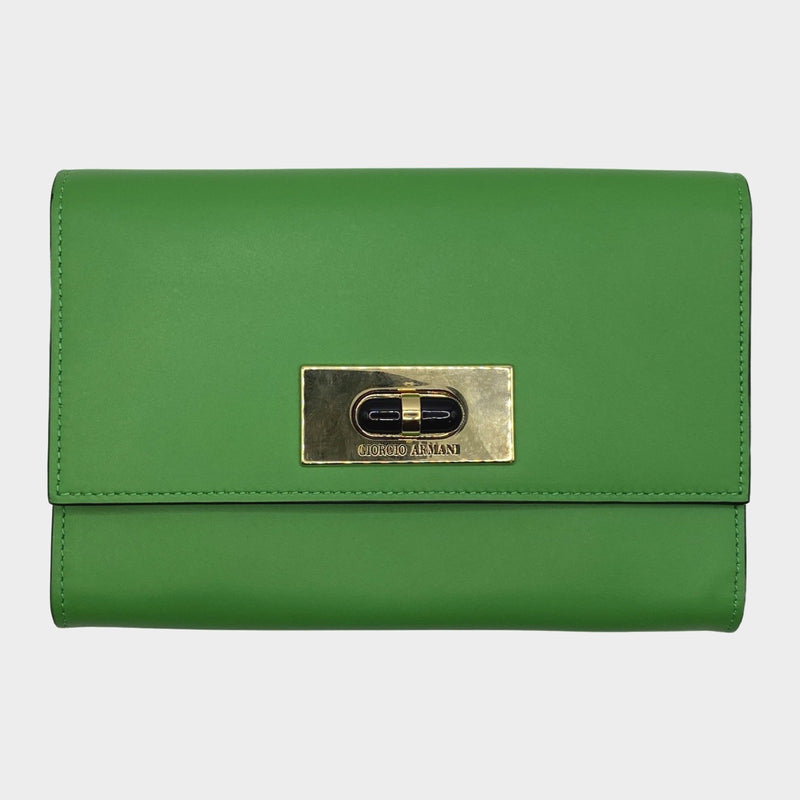 Giorgio Armani women's green leather wallet on chain handbag