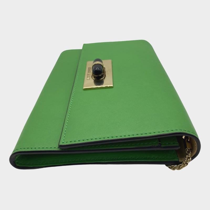 Giorgio Armani women's green leather wallet on chain handbag