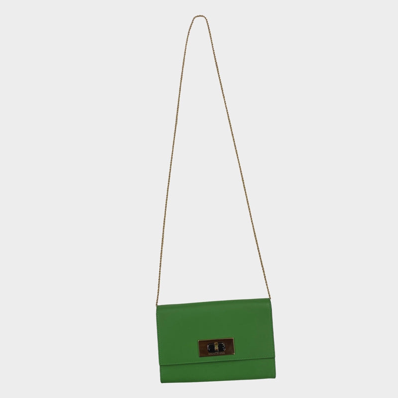 Giorgio Armani women's green leather wallet on chain handbag